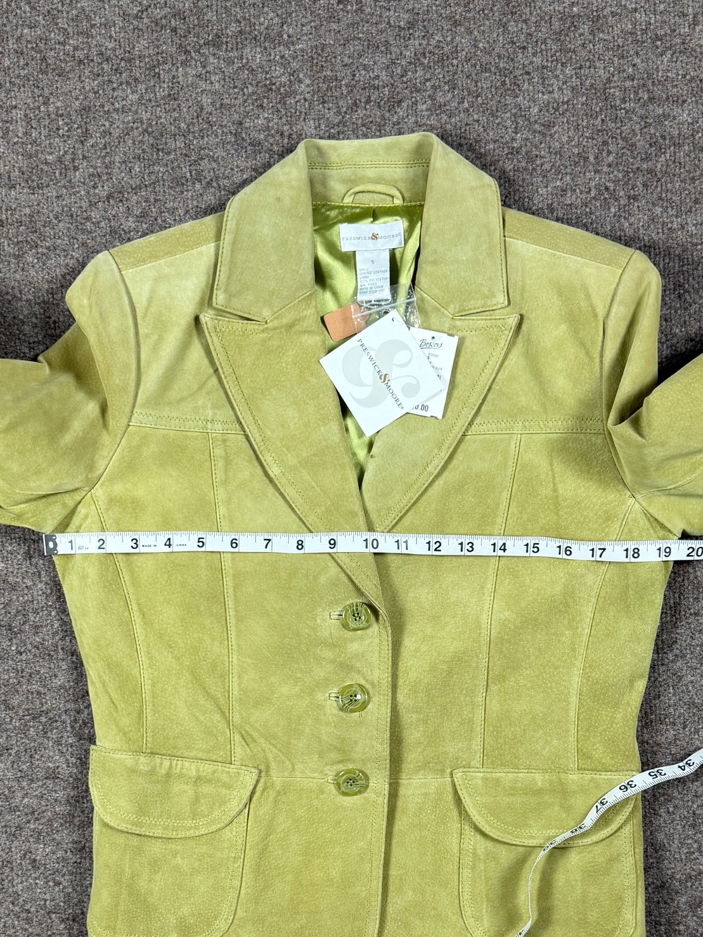 NWT Green Suede Leather Blazer Jacket Women’s S Lightweight Button Front Y2K - Picture 11 of 11